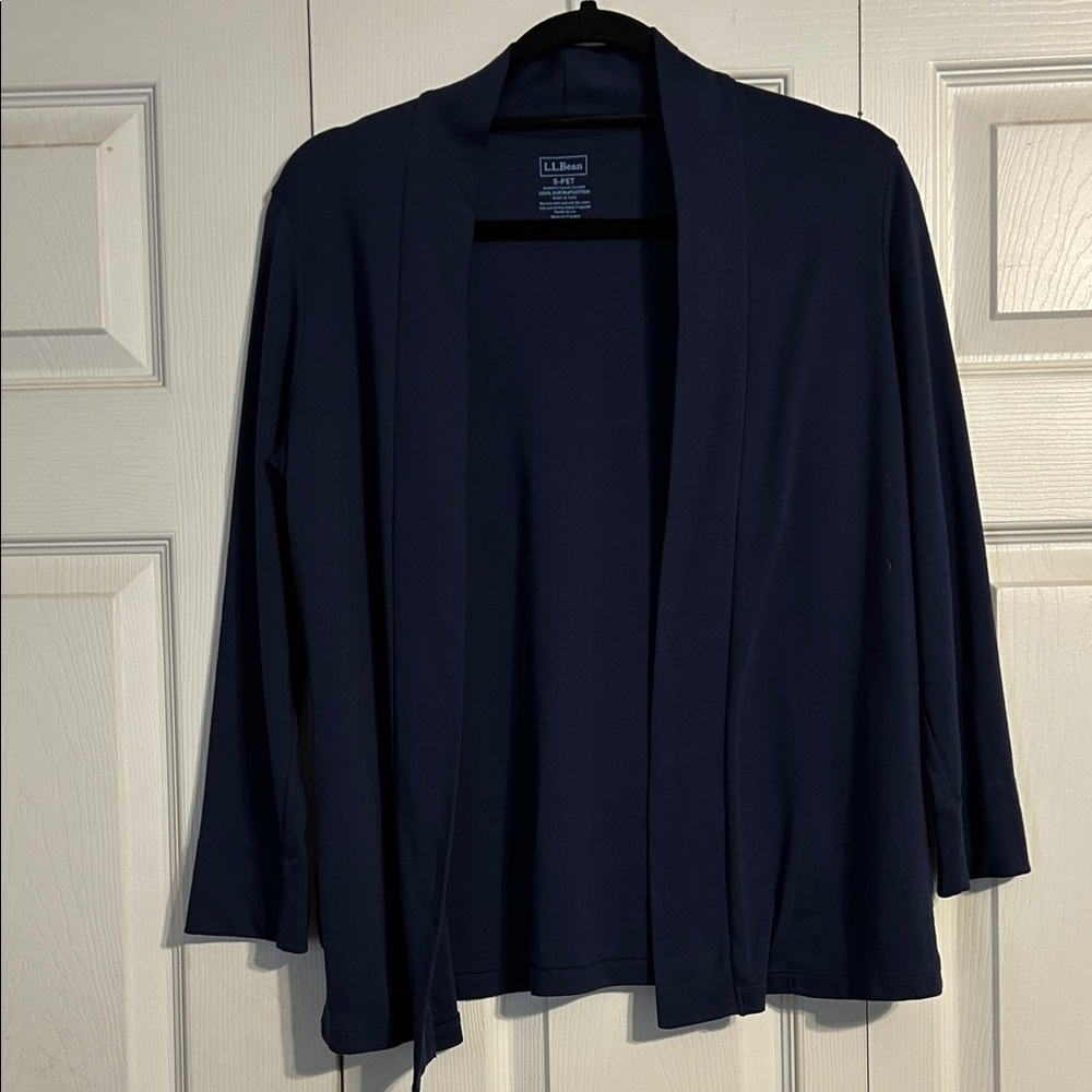 L.L. Bean Navy Blue Supima Cotton Cardigan Sweater Top Small Petite Layering